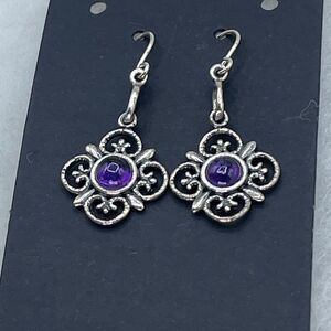 Vintage sterling silver Israel open cut Amethyst dangle earrings